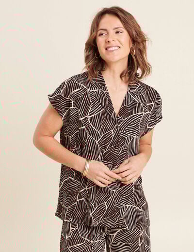 Chemise crêpe manches courtes noir femme