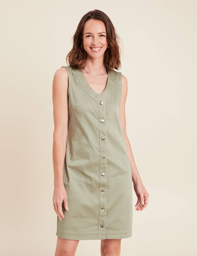 robe courte droite réversible en jean vert olive femme
