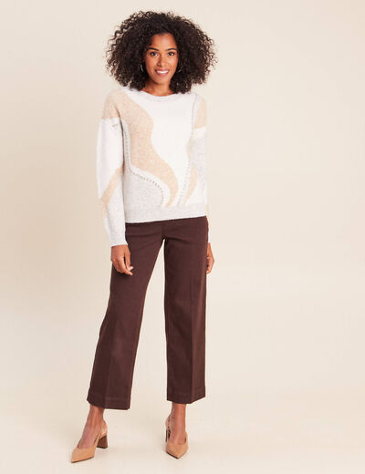 Pull col rond beige femme