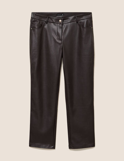 Pantalon droit 7/8&egrave;me taille bascul&eacute;e marron fonc&eacute; femme