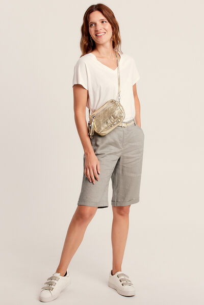 Short droit ceinturé vert clair femme