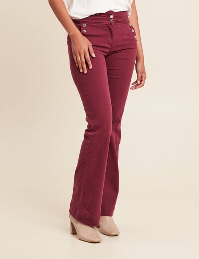 Pantalon coupe bootcut &agrave; pont bordeaux femme