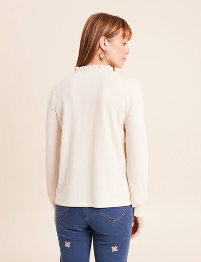 T-shirt col v manches longues ecru femme