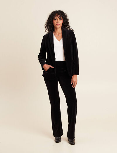 Pantalon large taille haute velours noir femme