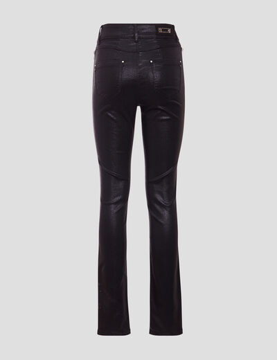 Pantalon ajusté enduit noir femme