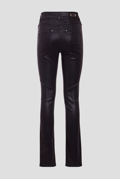 Pantalon ajusté enduit noir femme