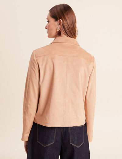Veste courte droite aspect daim marron clair femme
