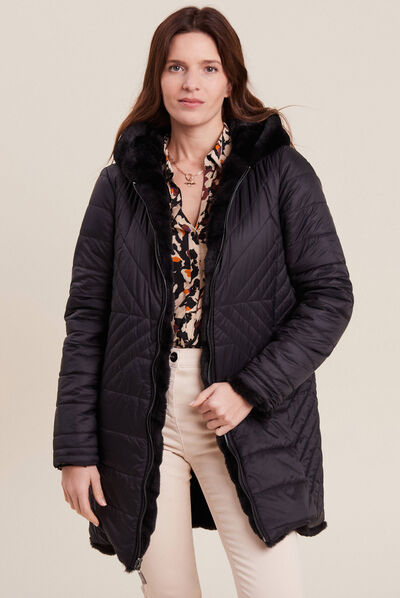 Manteau fausse fourrure réversible noir femme