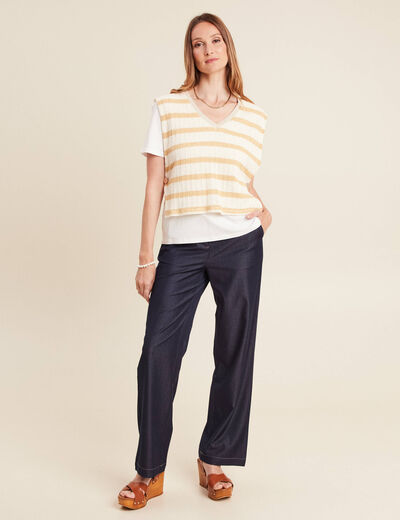 T-shirt effet 2 en 1 manches courtes beige femme