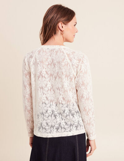 T-shirt manches longues aspect dentelle ecru femme