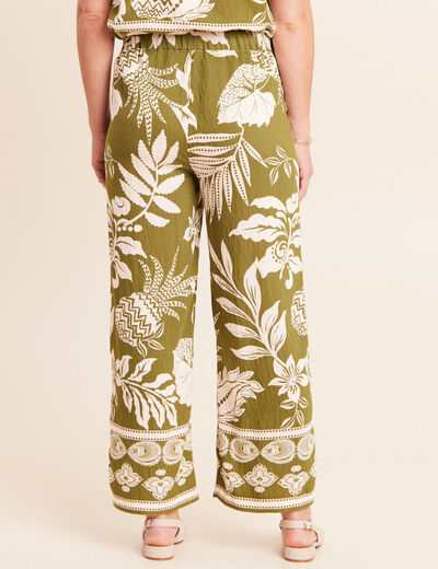 Pantalon large 7/8&egrave;me taille haute vert kaki femme