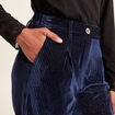 Pantalon large velours bleu fonc&eacute; femme
