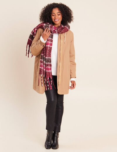 Parka &agrave; capuche taille ajustable taupe femme