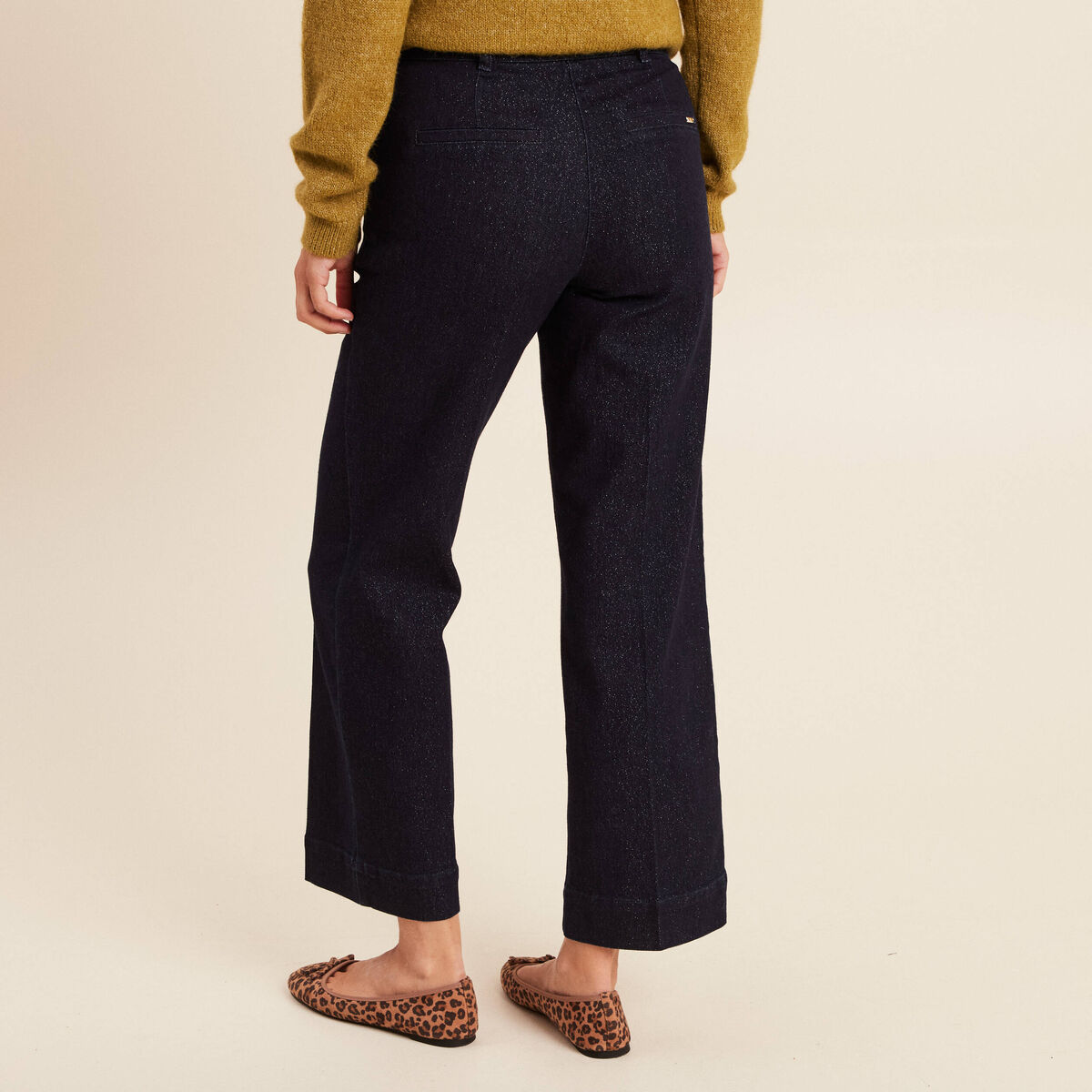 Jean large taille haute &agrave; paillettes denim brut femme