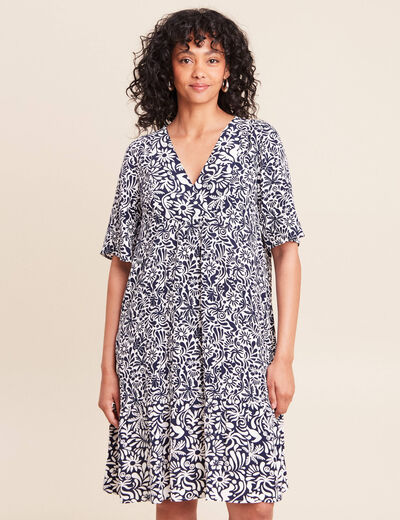 Robe courte &eacute;vas&eacute;e col V bleu femme