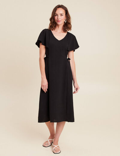 Robe longue droite manches courtes noir femme