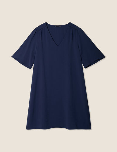 Robe évasée col en V bleu marine femme