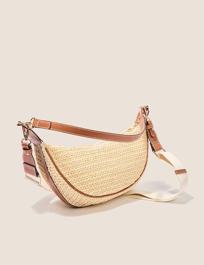 Sac demi-lune tressé ecru femme