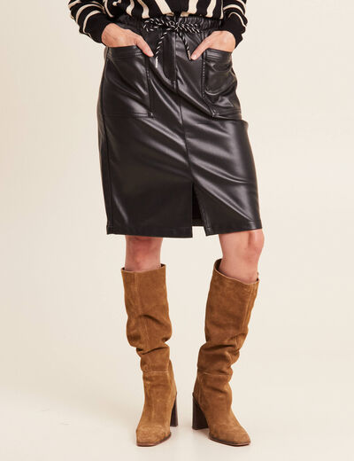 Jupe droite simili cuir noir femme