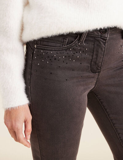 Jean ajusté taille basse denim gris femme