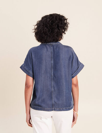 Chemise col chemise manches courtes denim double stone femme