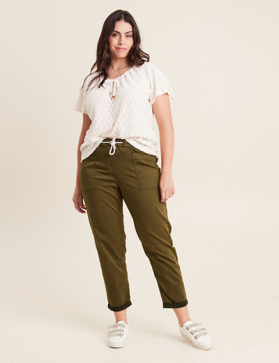 Pantalon coupe mom 7/8&egrave;me vert olive femme