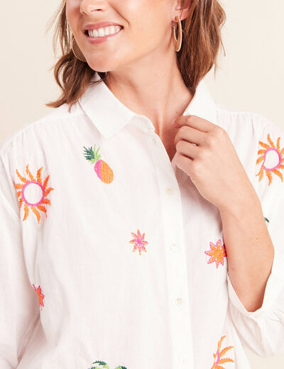 Chemise ample manches 3/4 col chemise ecru femme