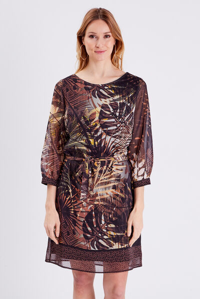 Robe droite manches 3/4 noir femme