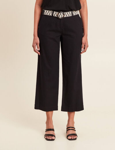 Pantalon large 7/8ème ceinturé noir femme