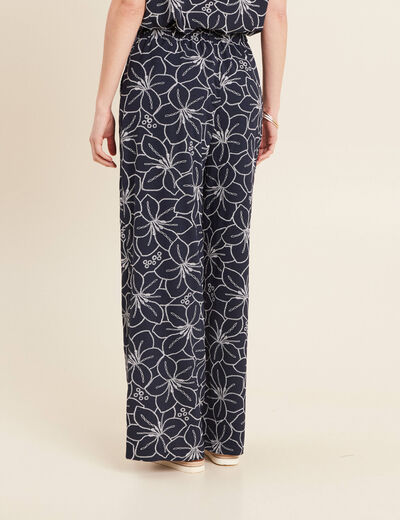 Pantalon large taille haute bleu foncé femme