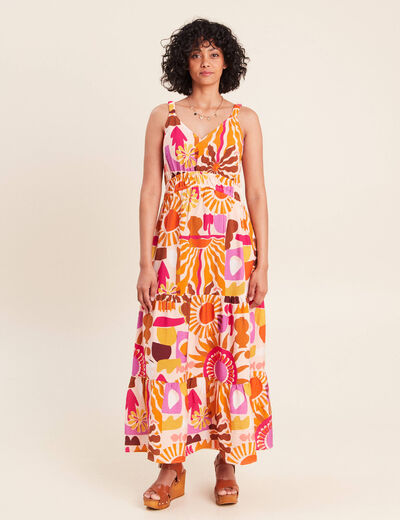 Robe longue &eacute;vas&eacute;e &agrave; fines bretelles multicolore femme