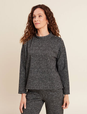 Top manches longues col montant gris femme
