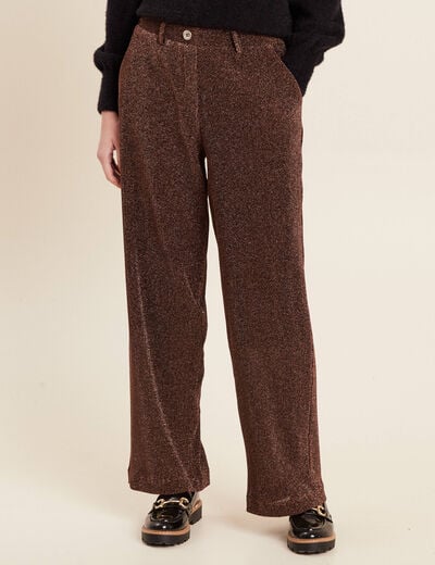 Pantalon flou effet tricoté couleur cuivre femme