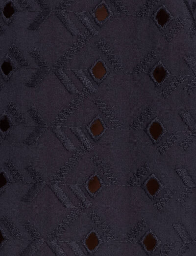 Chemise manches 3/4 brodée bleu foncé femme