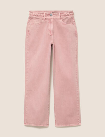 Jean coupe large 7/8&egrave;me taille haute rose femme