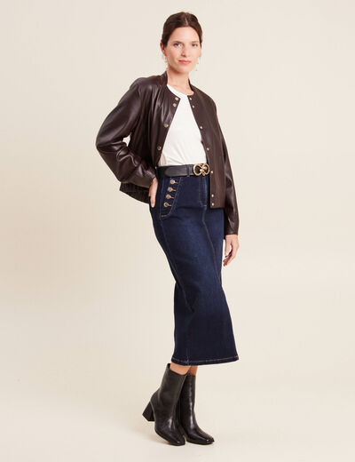 Jupe longue droite en jean denim brut femme