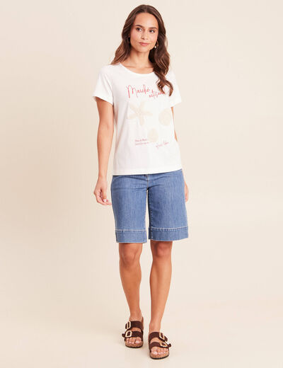T-shirt col rond manches courtes ecru femme