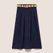 Jupe longue &eacute;vas&eacute;e ceintur&eacute;e bleu fonc&eacute; femme