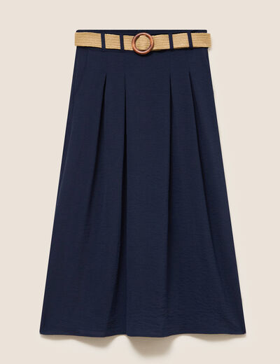 Jupe longue &eacute;vas&eacute;e ceintur&eacute;e bleu fonc&eacute; femme