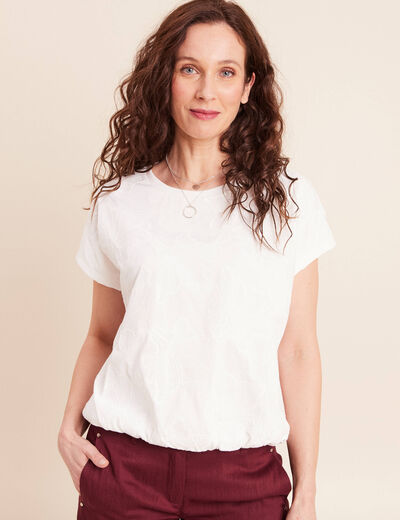 T-shirt col rond manches courtes doubl&eacute;e ecru femme