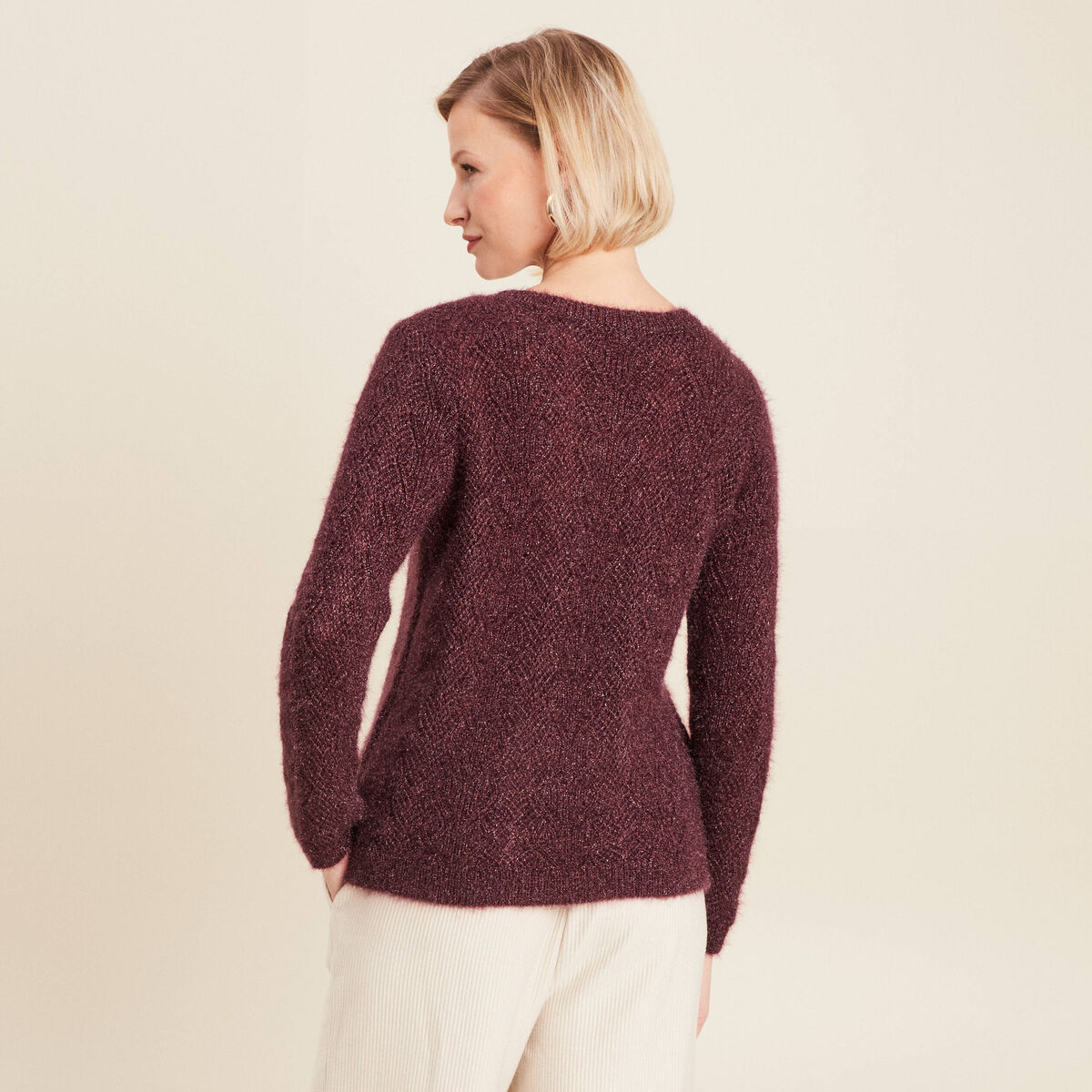 Pull manches longues bordeaux femme