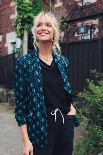 Veste ajustée col châle bleu femme