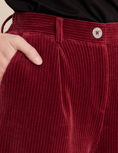 Pantalon large velours bordeaux femme