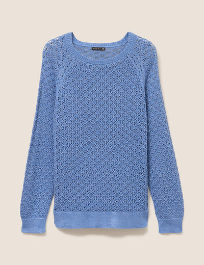 Pull col rond manches longues bleu ciel femme