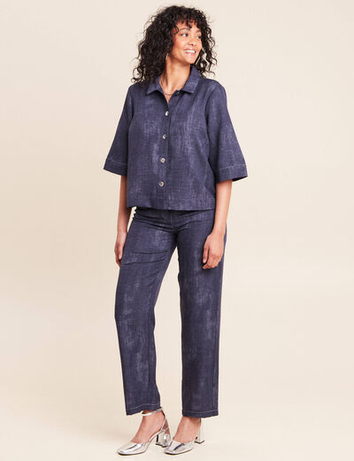 Jean large taille haute 5 poches bleu femme