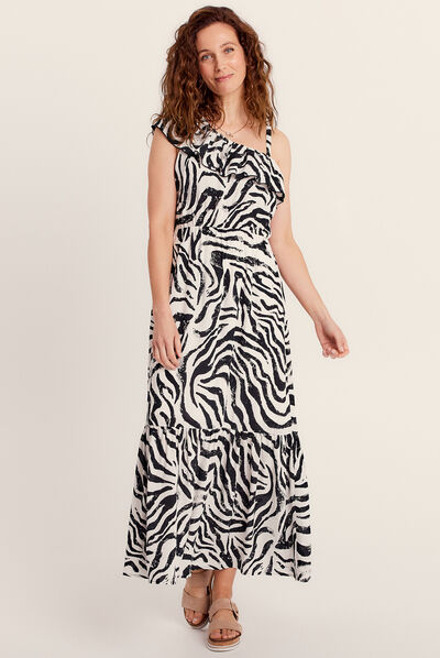 Robe longue évasée asymétrique noir femme