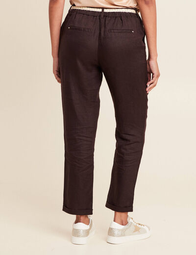 Pantalon flou ceinturé marron foncé femme