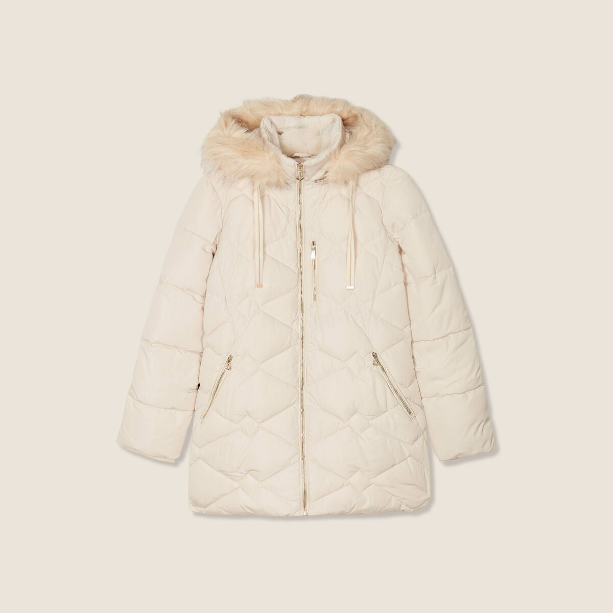 Doudoune d&eacute;perlante &agrave; capuche ecru femme