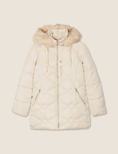 Doudoune d&eacute;perlante &agrave; capuche ecru femme