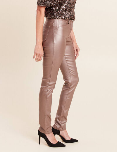 Pantalon iris&eacute; en similicuir marron fonc&eacute; femme